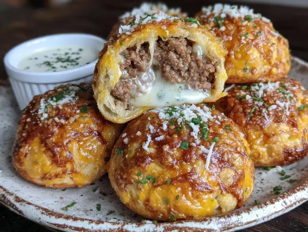 crispy garlic parmesan cheeseburger bombs - featured image