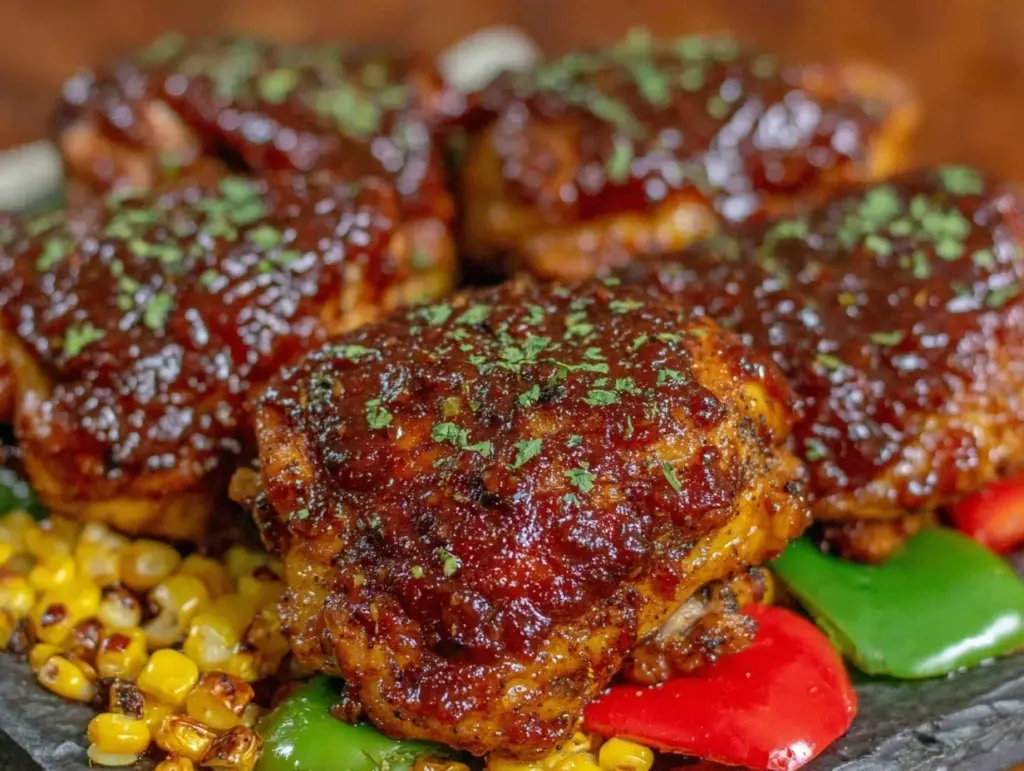 crispy sheet pan bbq chicken thighs - featured image