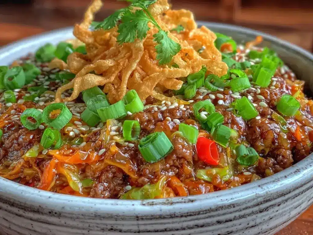 easy crispy egg roll in a bowl recipe - featured image