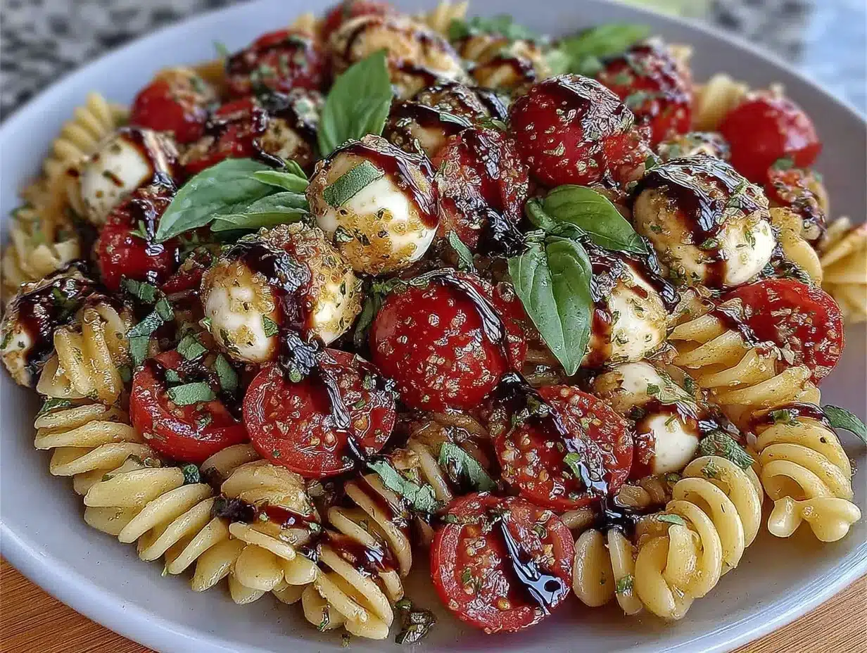 fresh Caprese pasta salad preparation steps