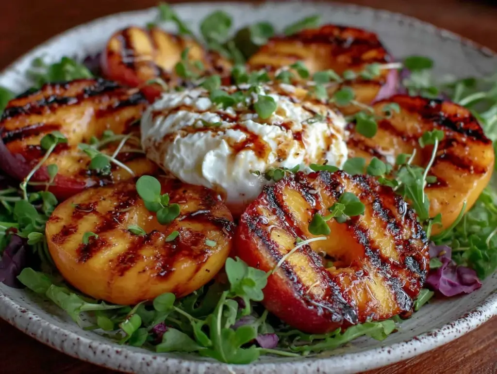 grilled peach burrata salad - featured image