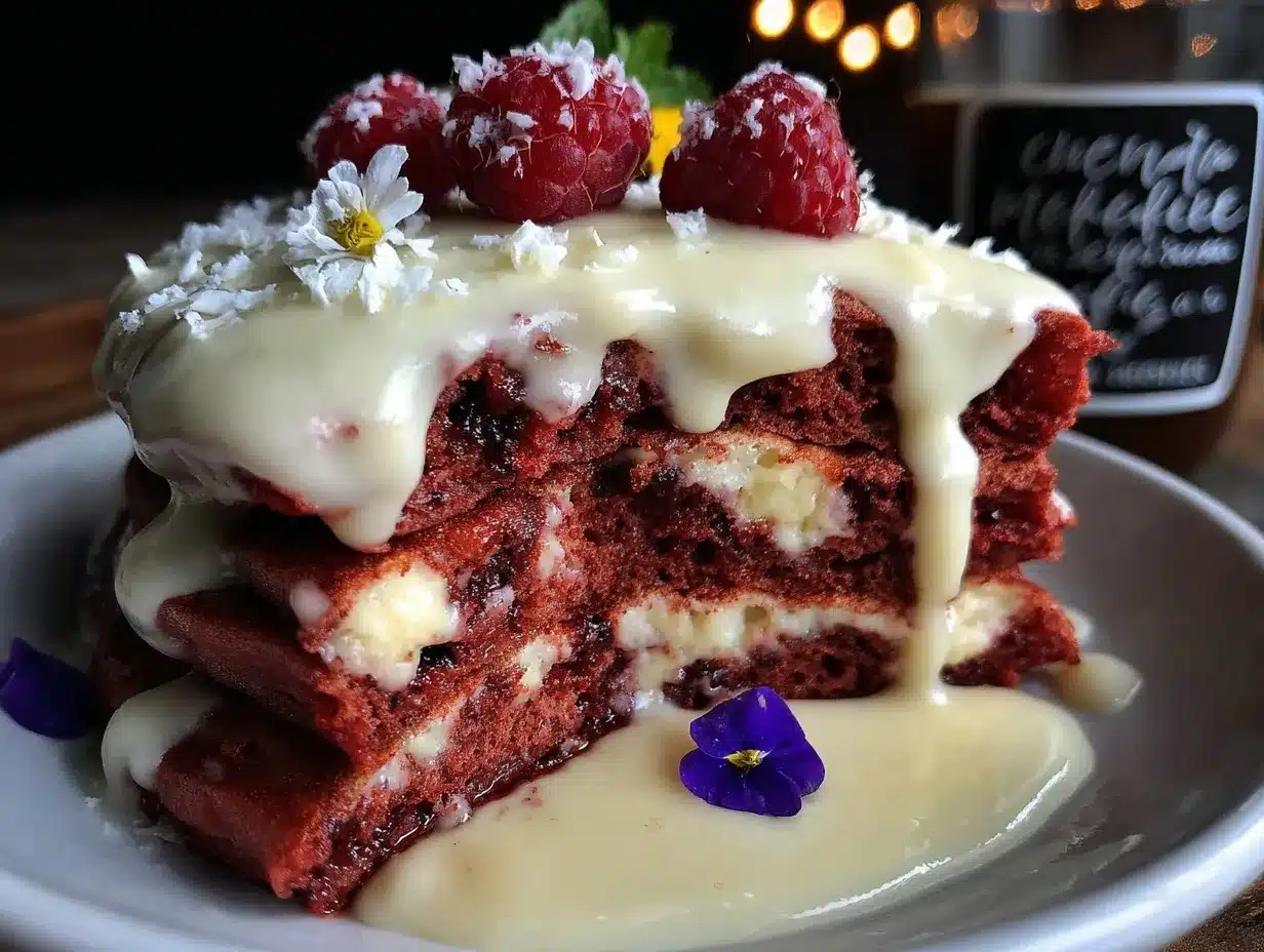heart-shaped red velvet pancakes preparation steps