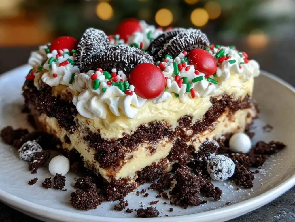 no-bake Christmas Oreo lasagna - featured image