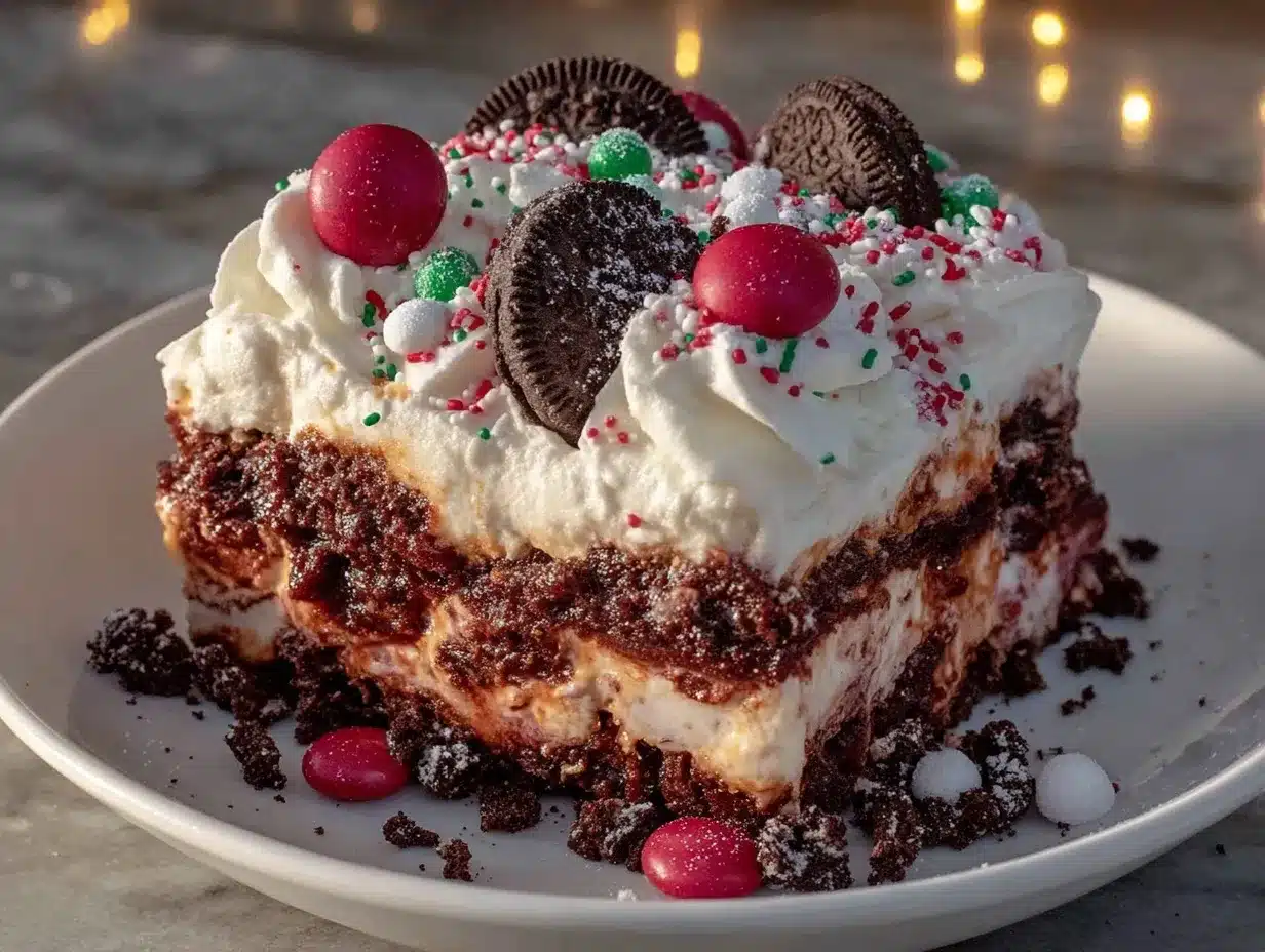 no-bake Christmas Oreo lasagna preparation steps