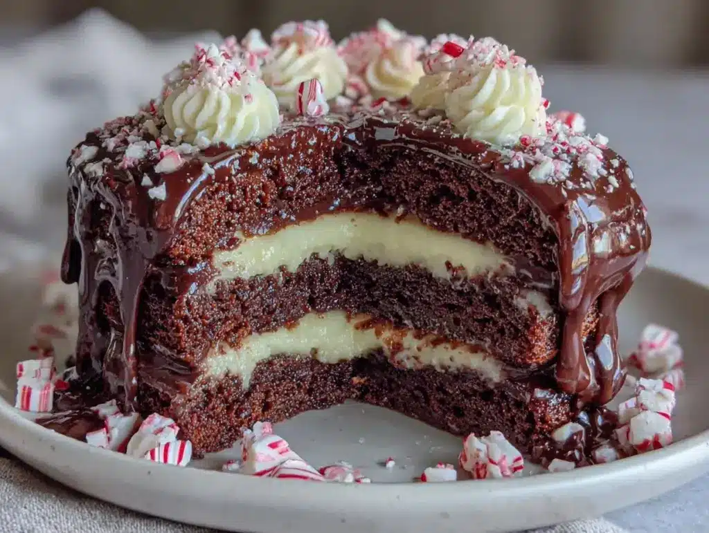 peppermint fudge cake - featured image