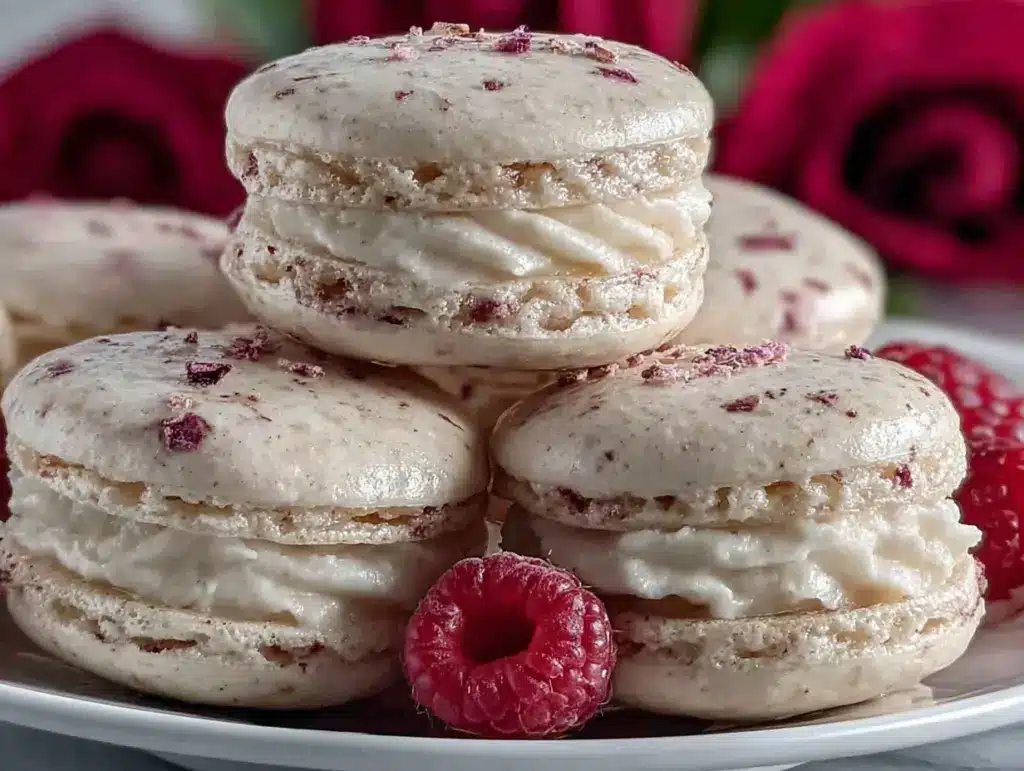 raspberry rose macarons - featured image