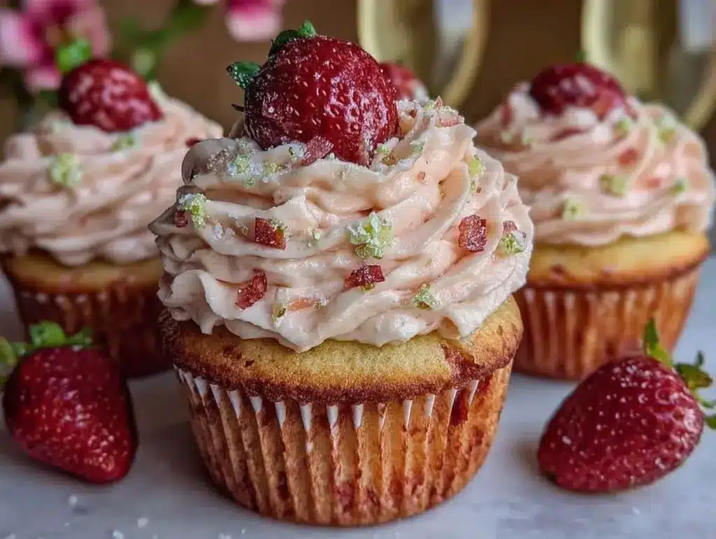 strawberry champagne cupcakes - featured image
