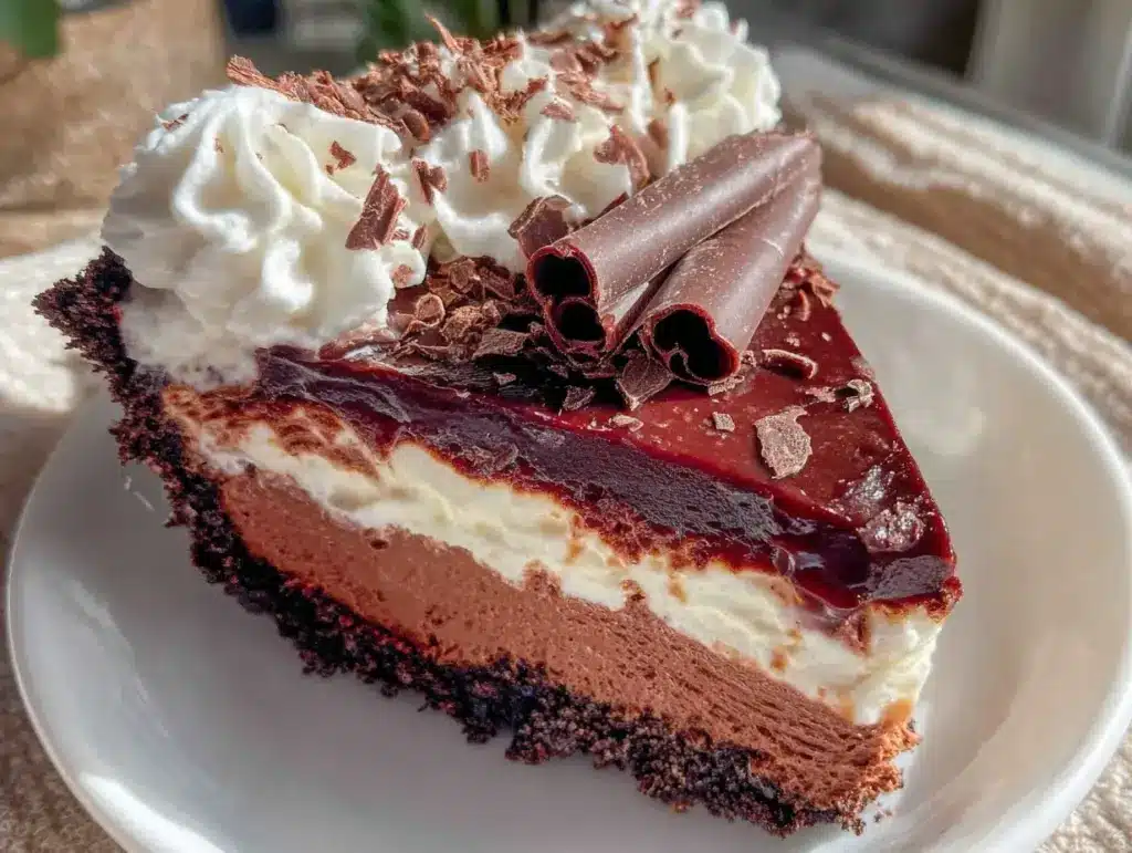 triple-layer chocolate truffle pie - featured image