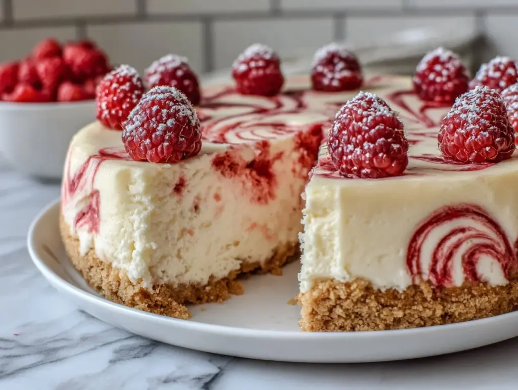 white chocolate raspberry cheesecake - featured image