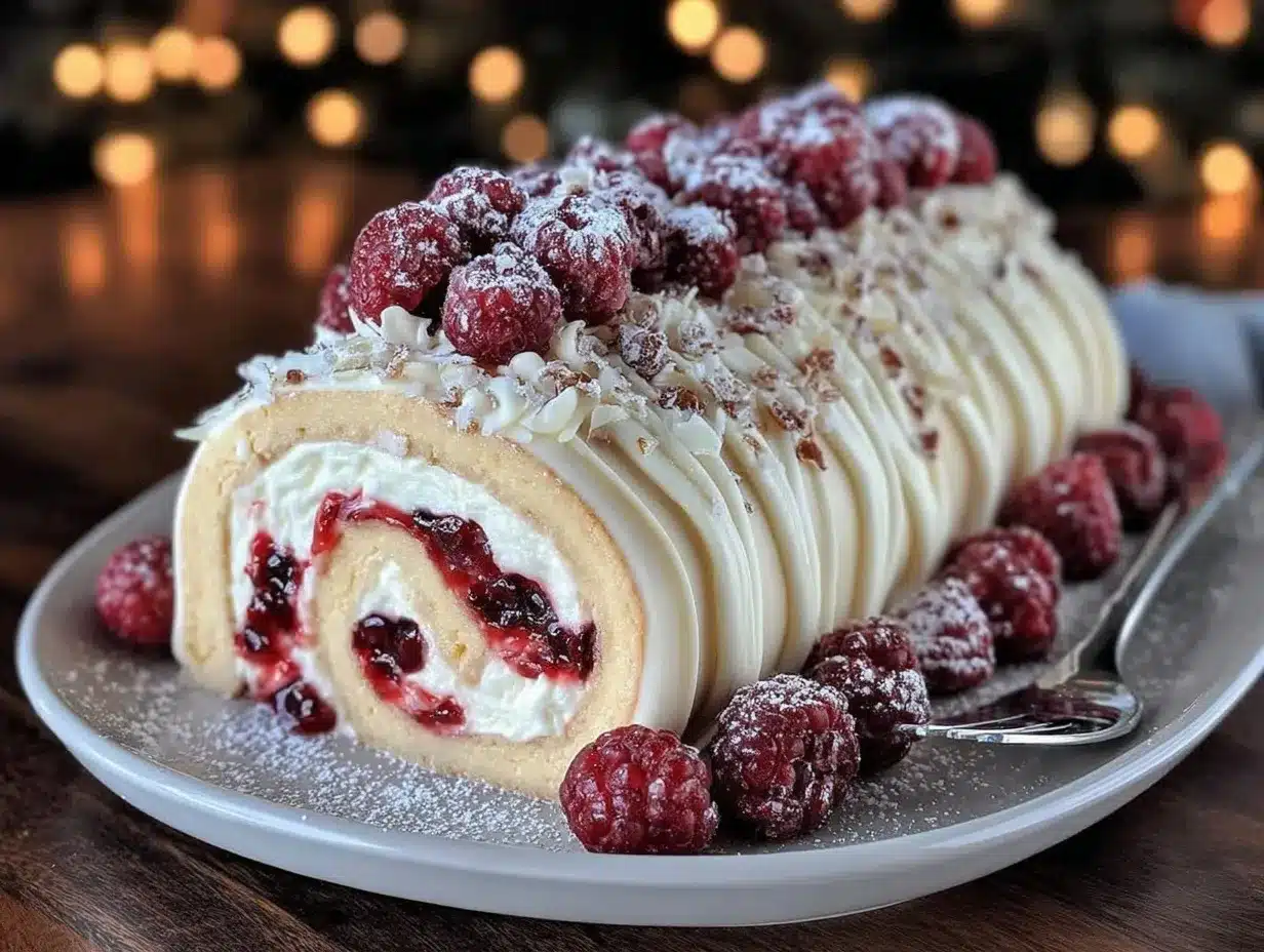 white chocolate raspberry yule log cake preparation steps