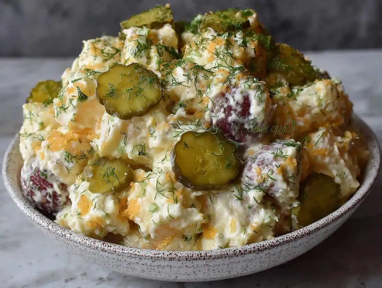 classic creamy potato salad with dill pickles preparation steps