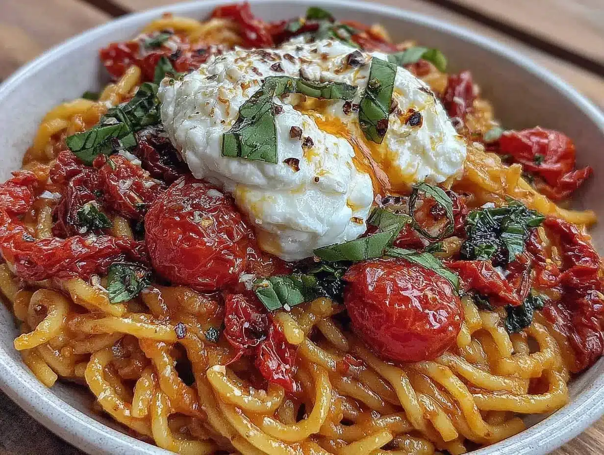 creamy burrata and roasted red pepper pasta preparation steps