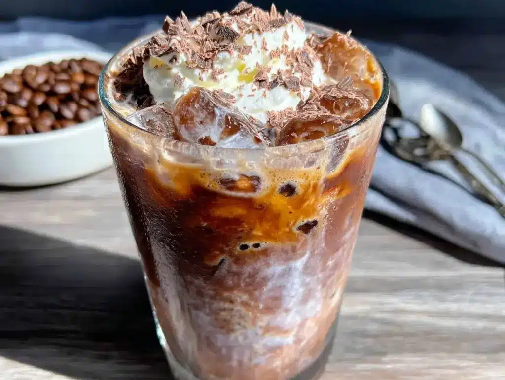 creamy chocolate mocha protein iced coffee - featured image