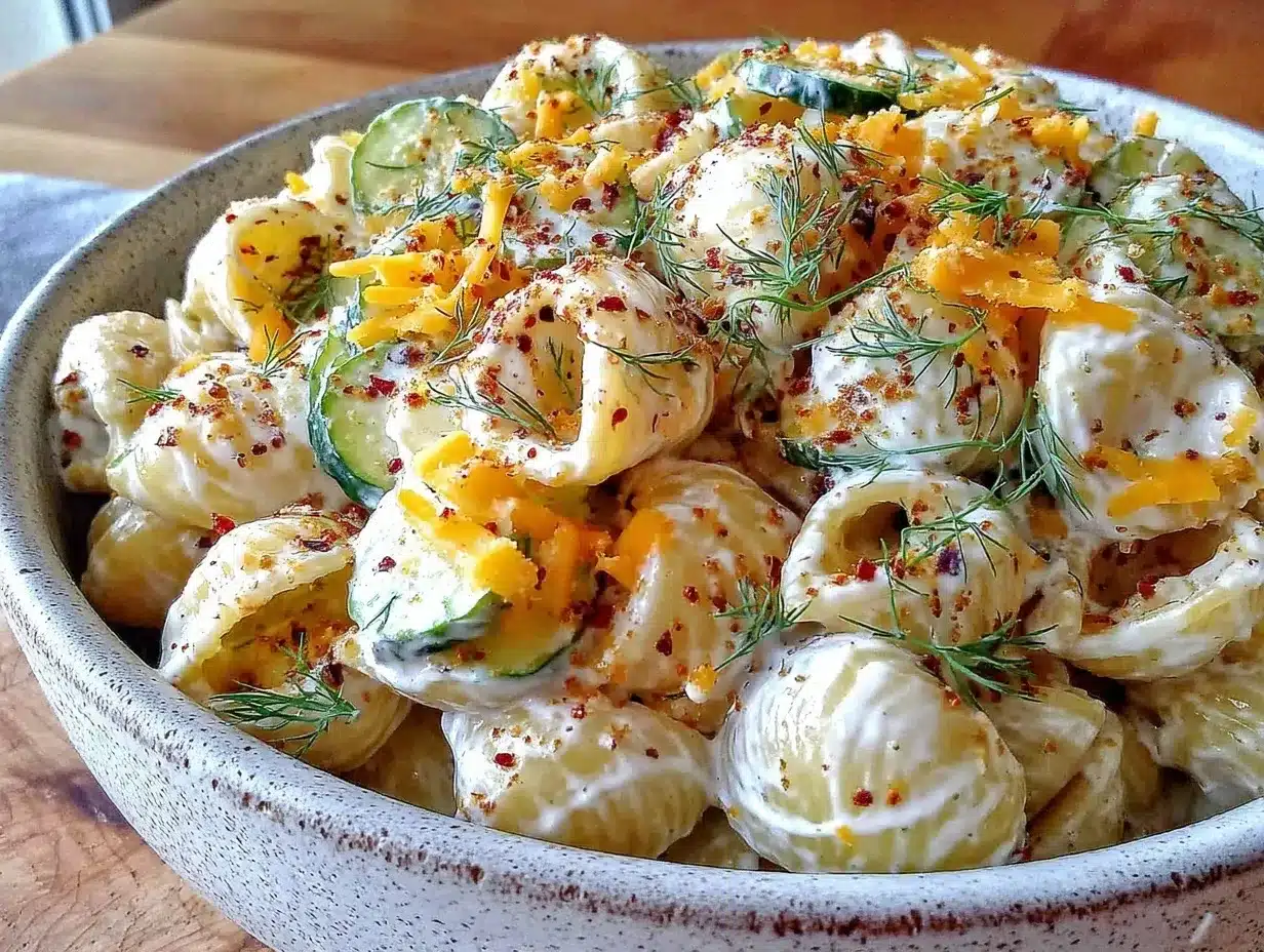 creamy dill pickle pasta salad preparation steps