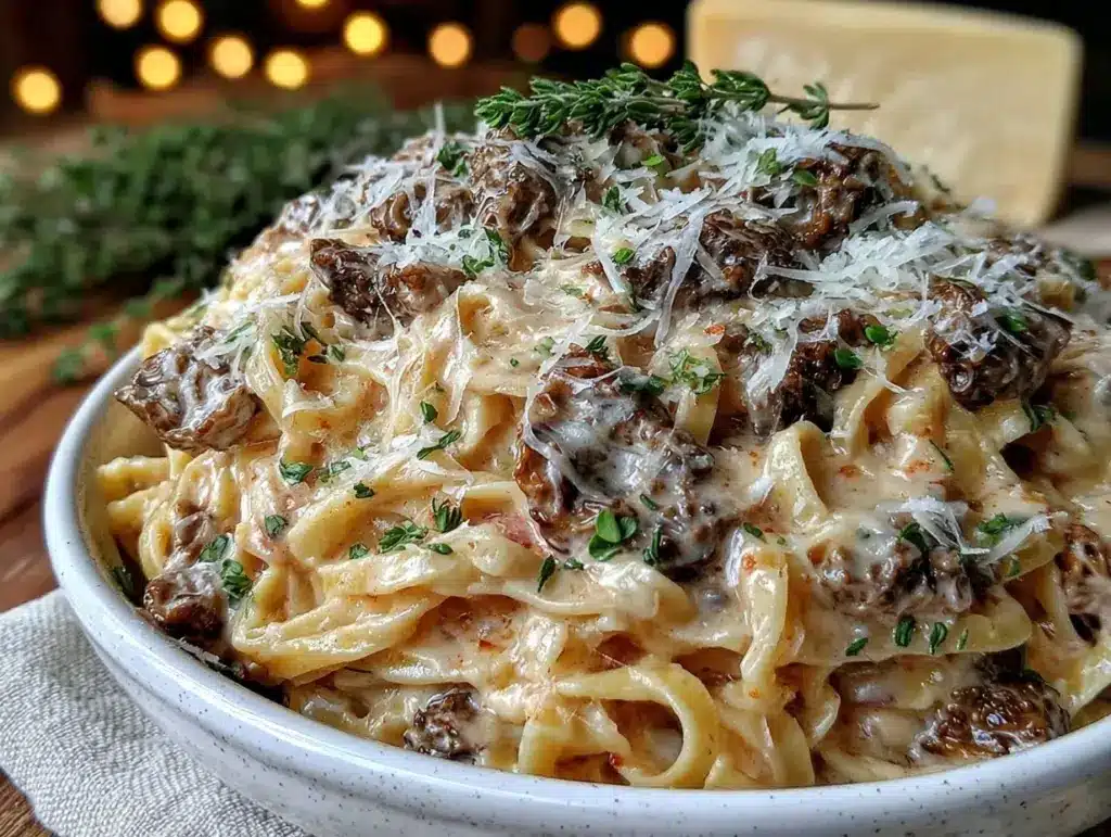 creamy morel mushroom pasta - featured image