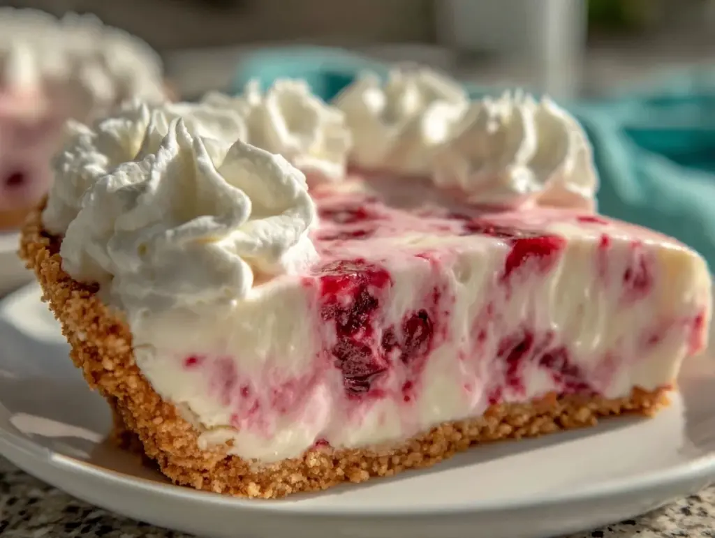 creamy no-bake pink lemonade pie - featured image