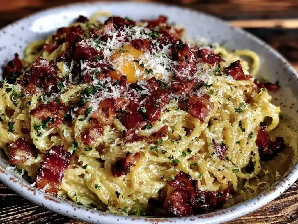 creamy one-person pasta carbonara - featured image
