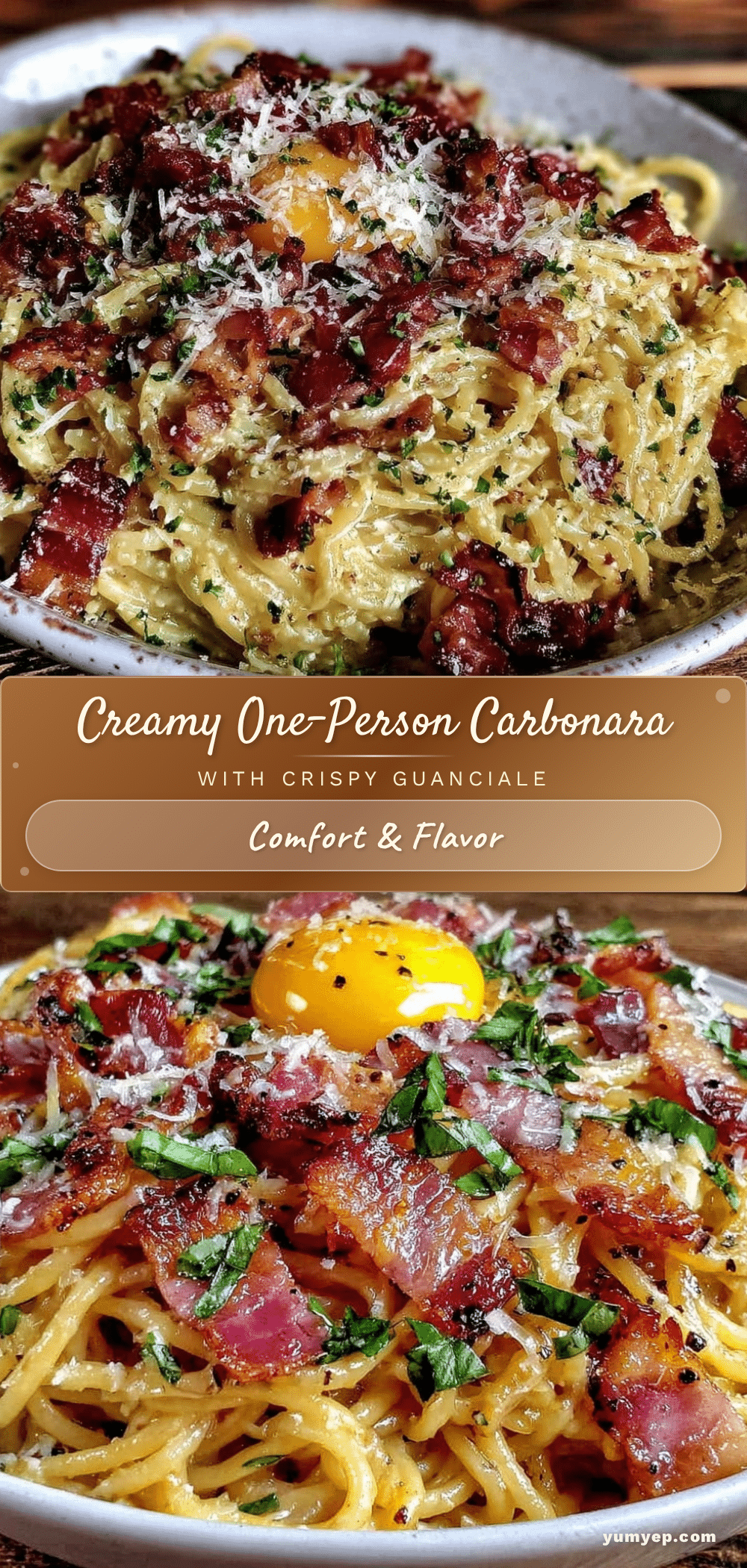 creamy one-person pasta carbonara recipe