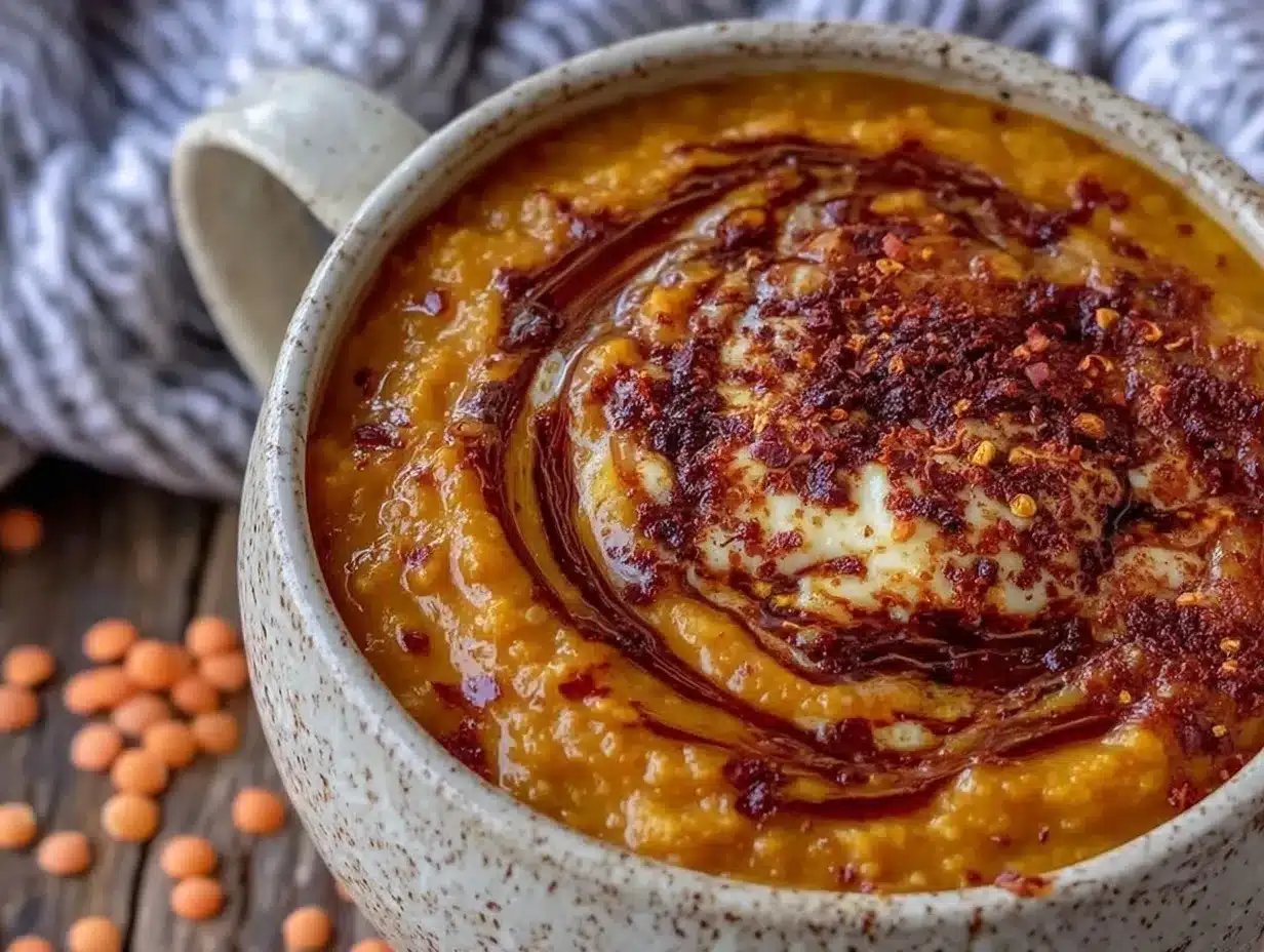 Creamy Turkish red lentil soup preparation steps