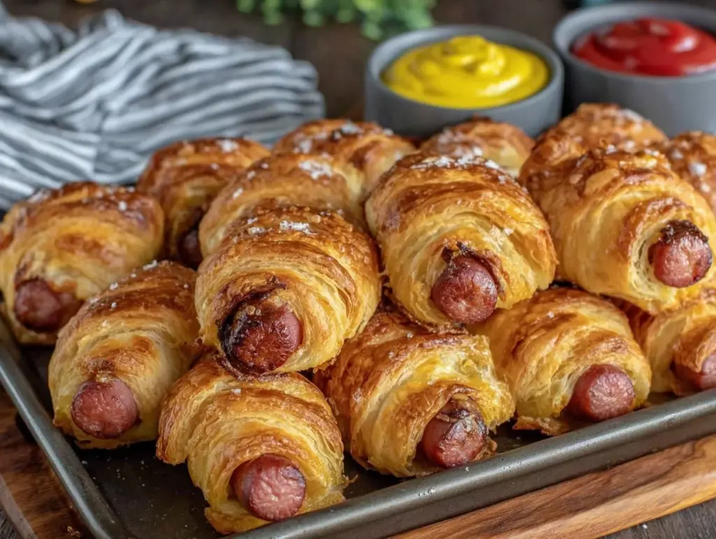 crispy sheet pan mini hot dogs in puff pastry - featured image