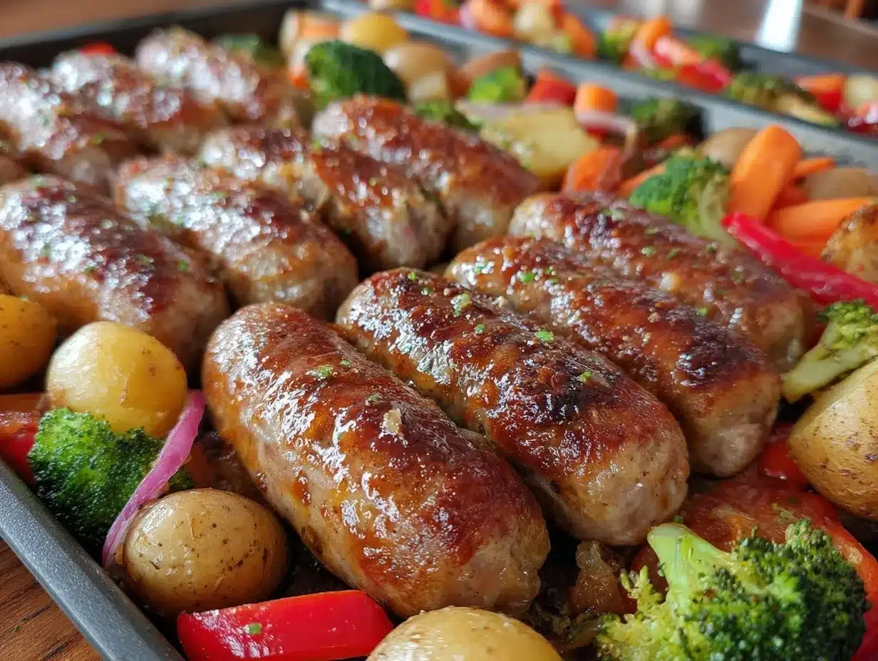 crispy sheet pan sausage and vegetables preparation steps