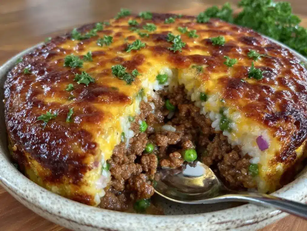 easy cheesy ground beef rice casserole - featured image