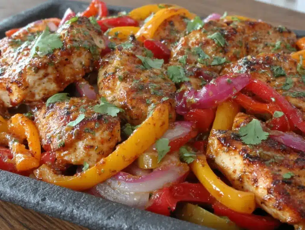easy sheet pan chicken fajitas - featured image