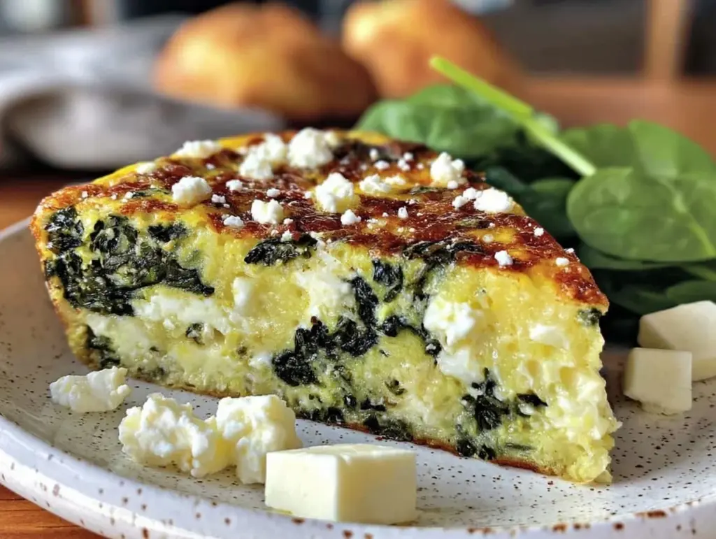 fluffy spinach feta frittata - featured image