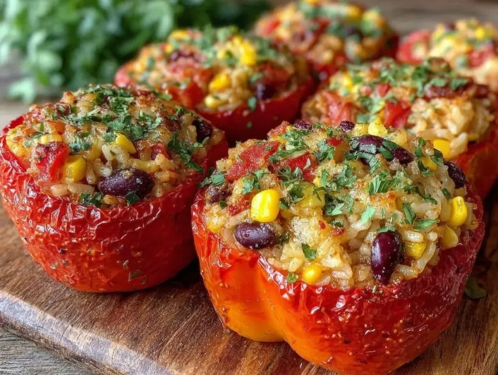 freezer-friendly stuffed bell peppers with rice - featured image