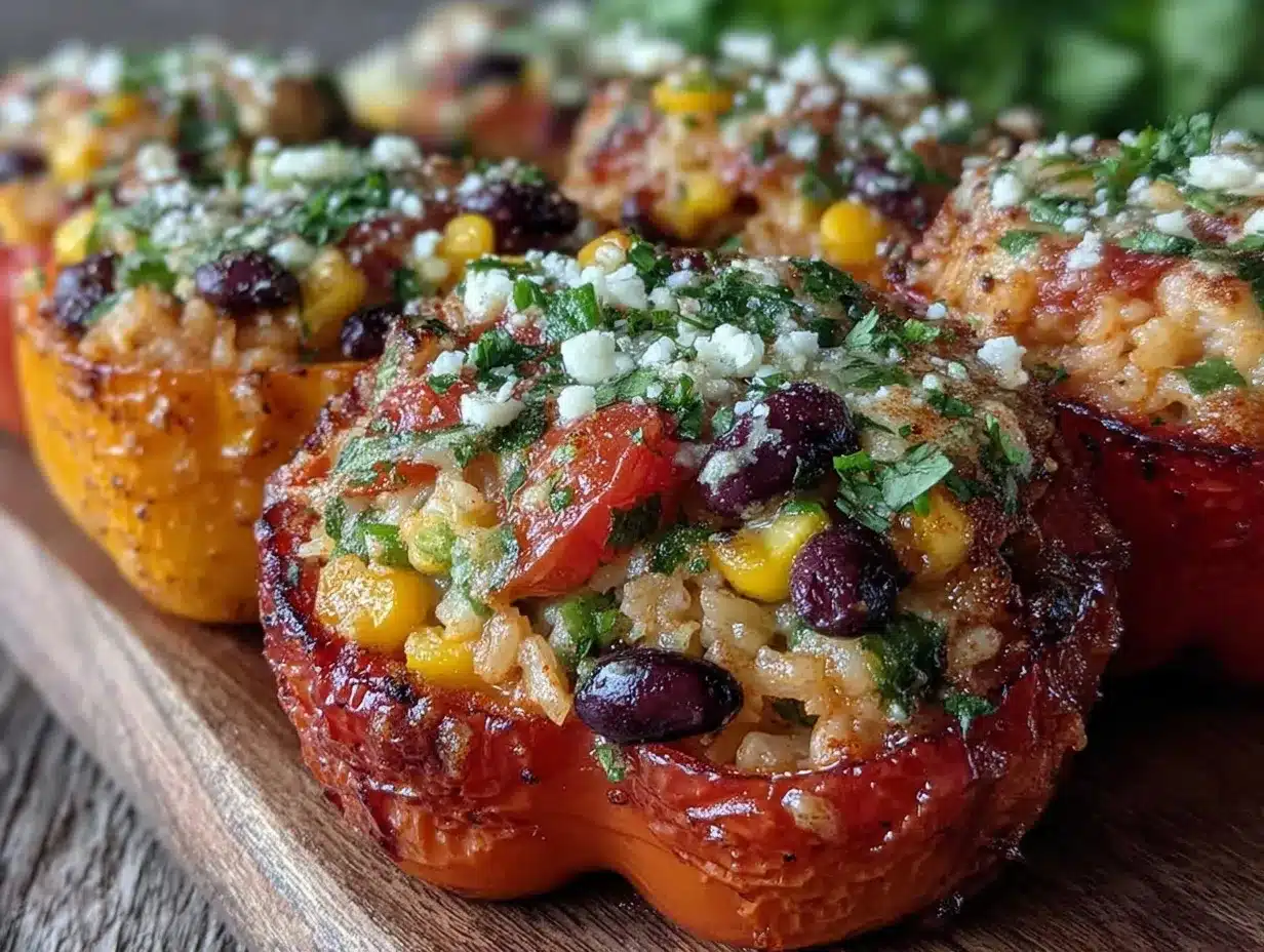 freezer-friendly stuffed bell peppers with rice preparation steps