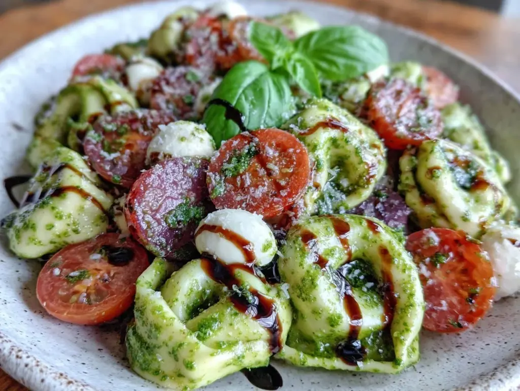 fresh cold caprese tortellini pasta salad - featured image