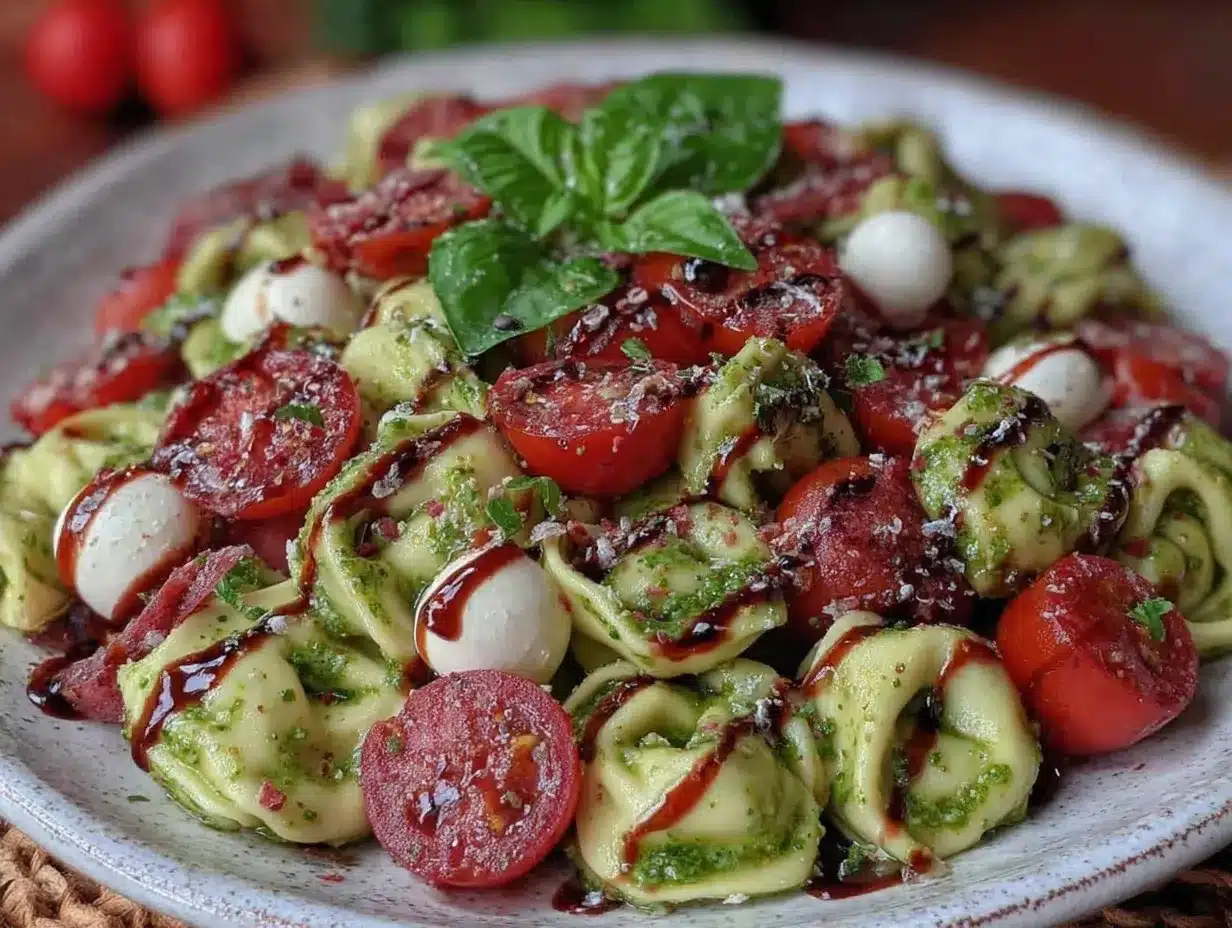 fresh cold caprese tortellini pasta salad preparation steps