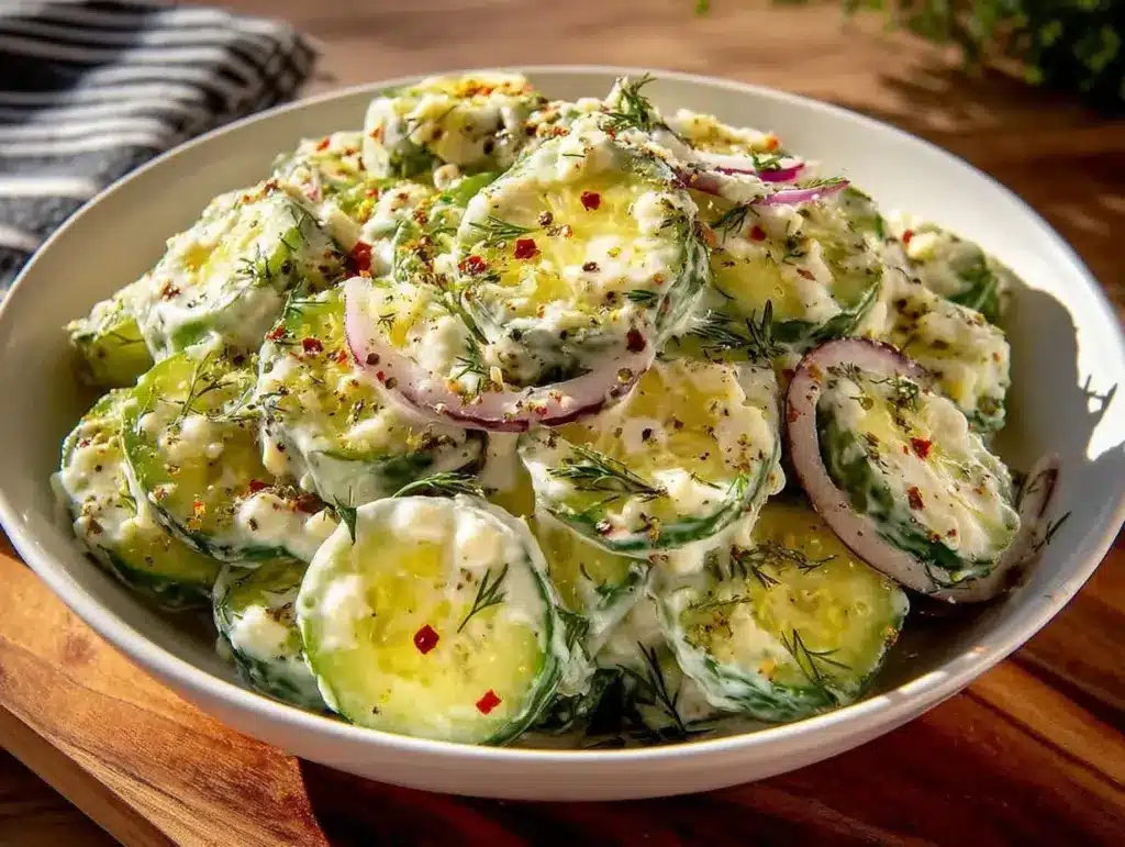 fresh creamy dill cucumber salad - featured image