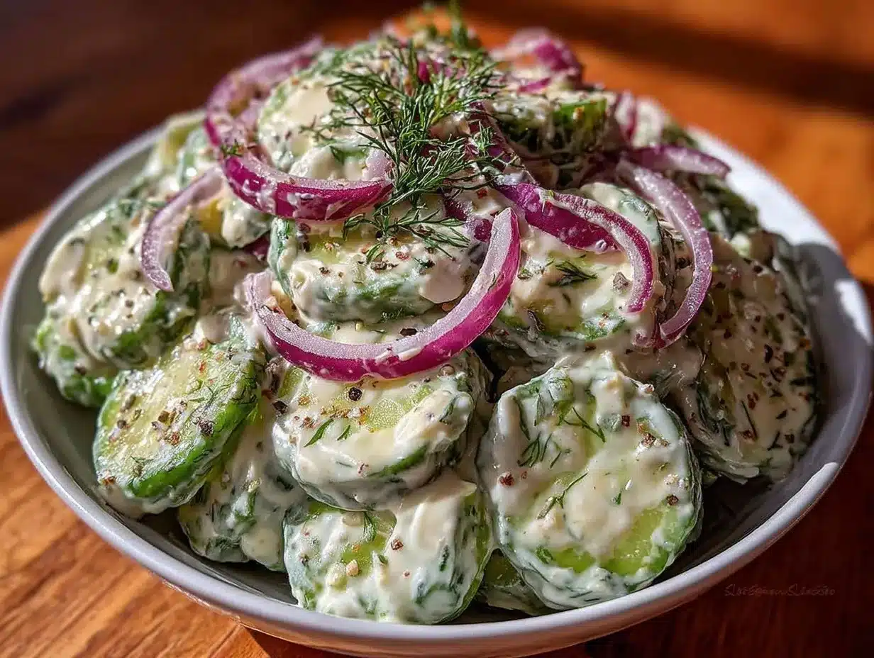 fresh creamy dill cucumber salad preparation steps