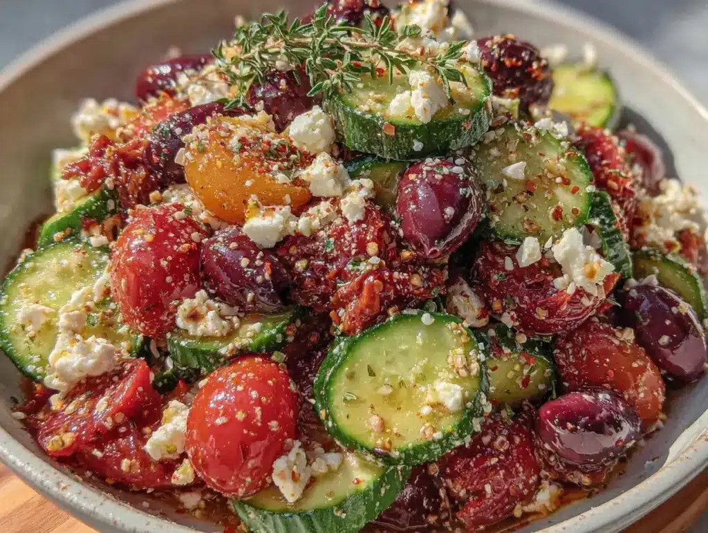 fresh cucumber tomato feta salad - featured image