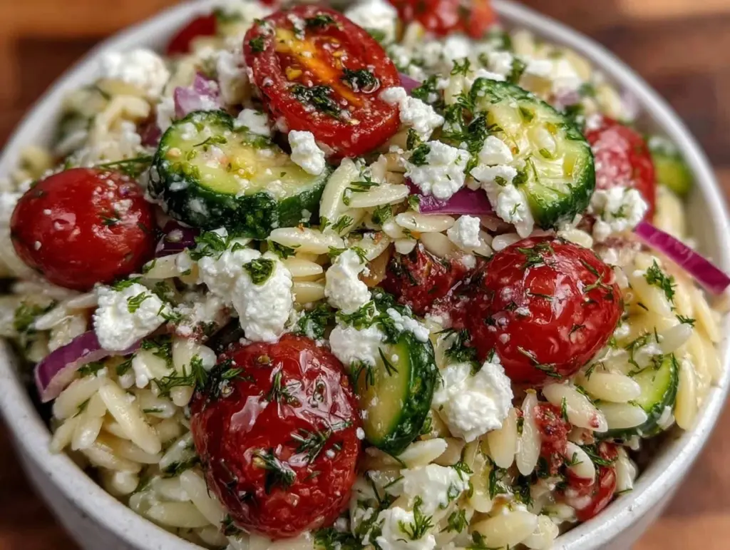 fresh greek orzo pasta salad - featured image