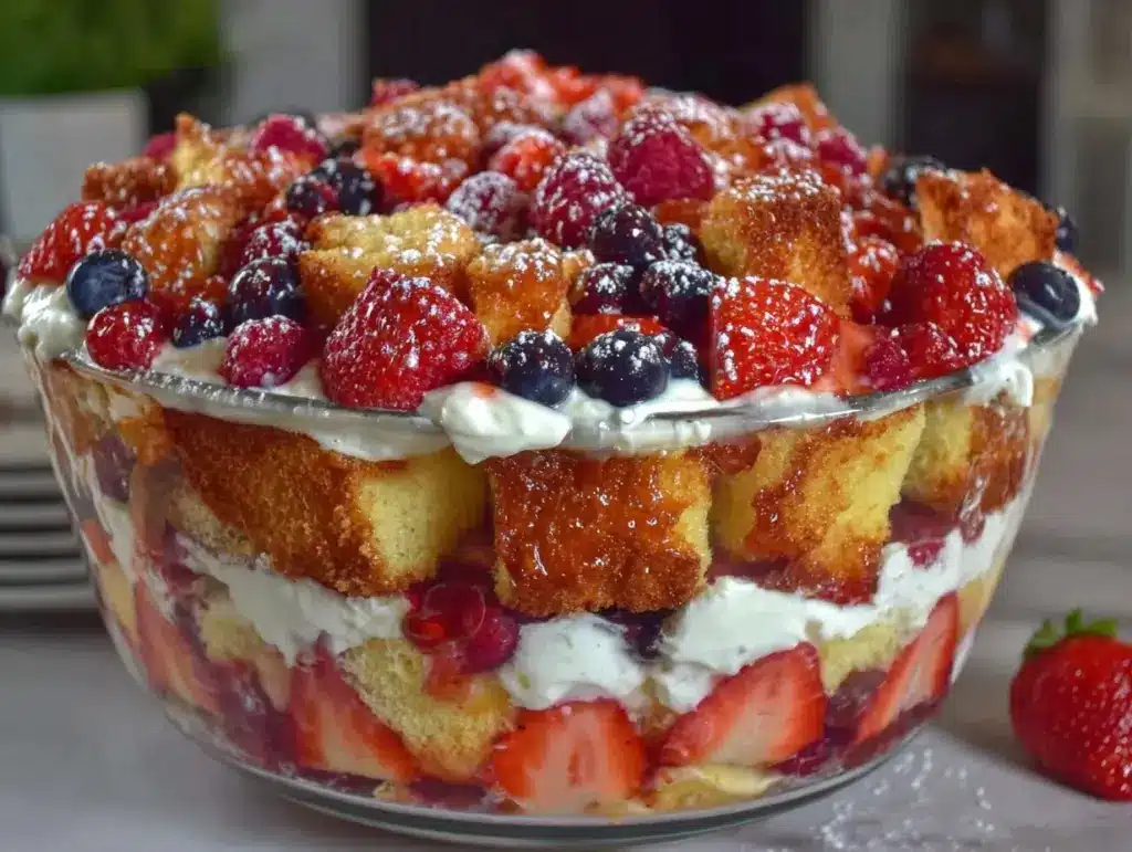 fresh red white blue berry trifle - featured image