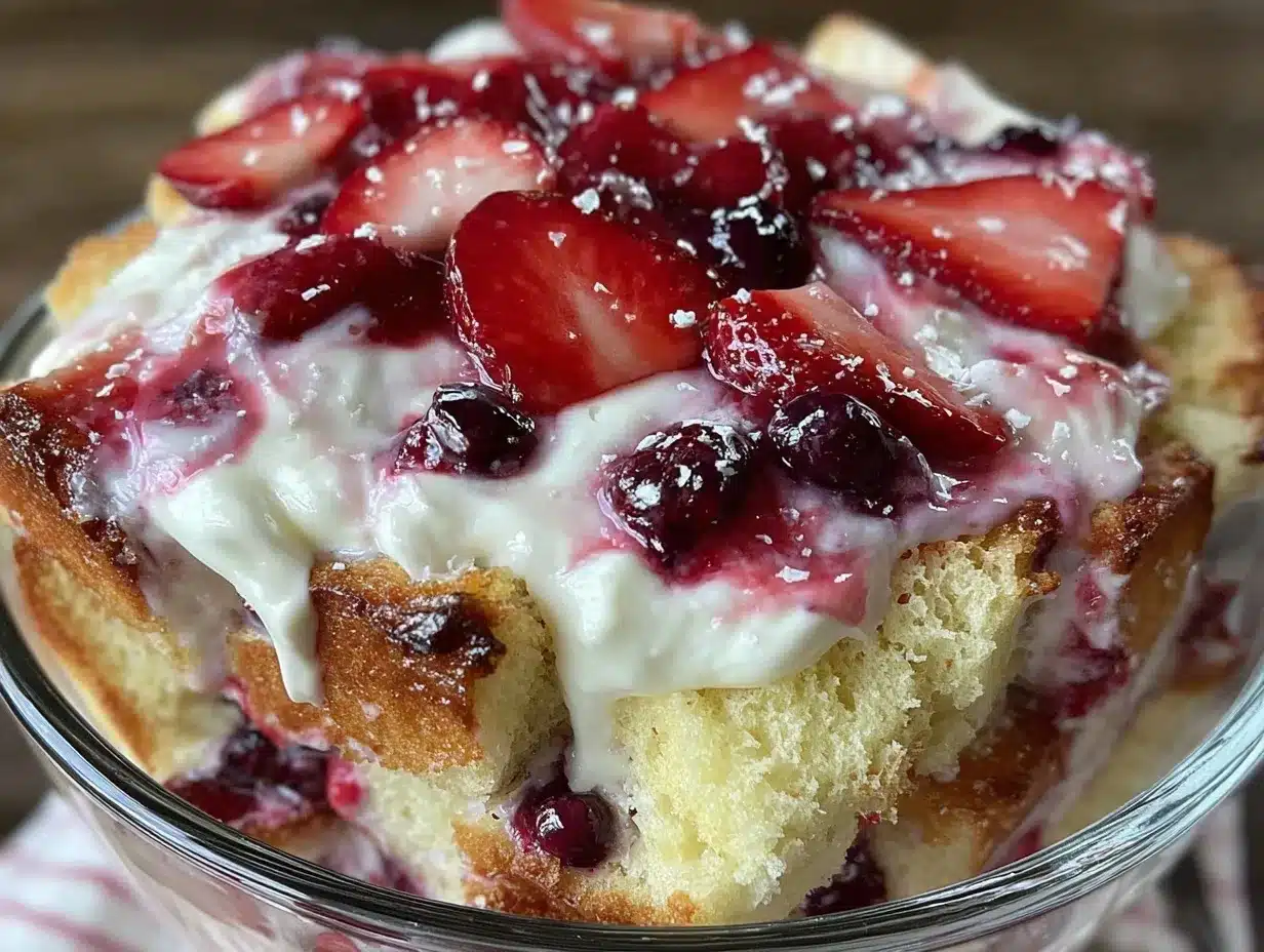 fresh red white blue berry trifle preparation steps