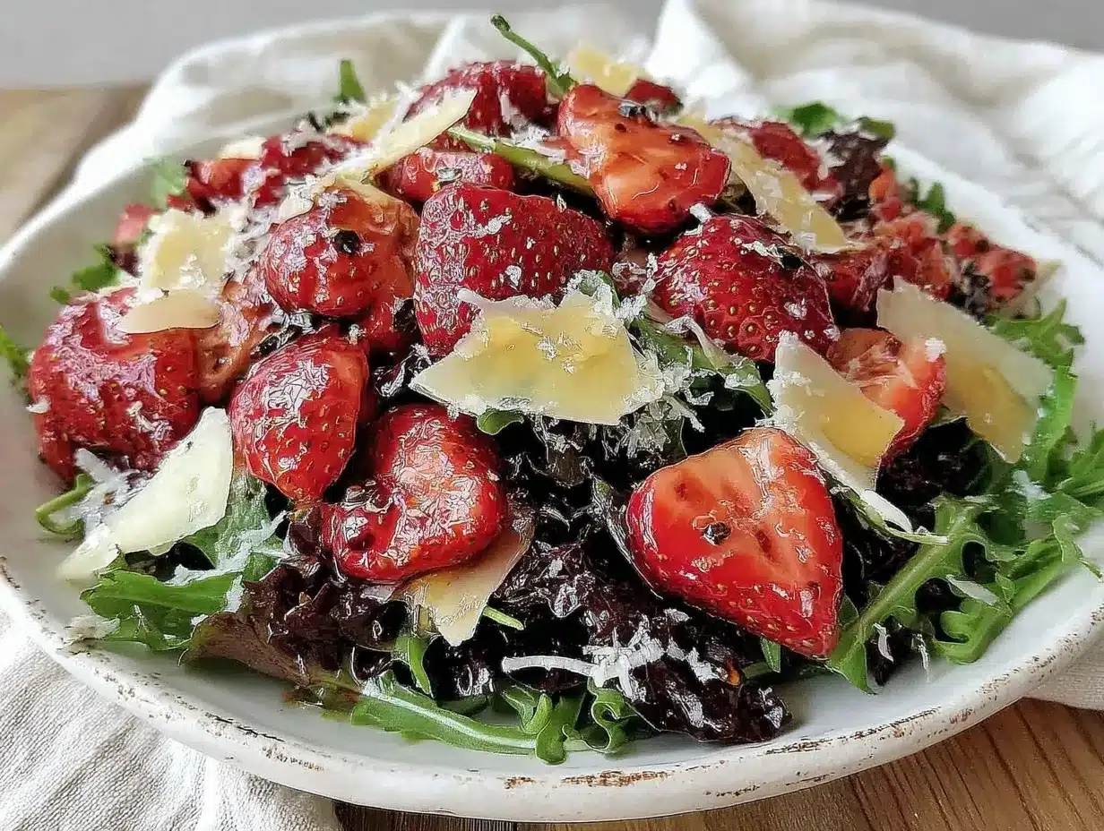 fresh strawberry arugula salad preparation steps