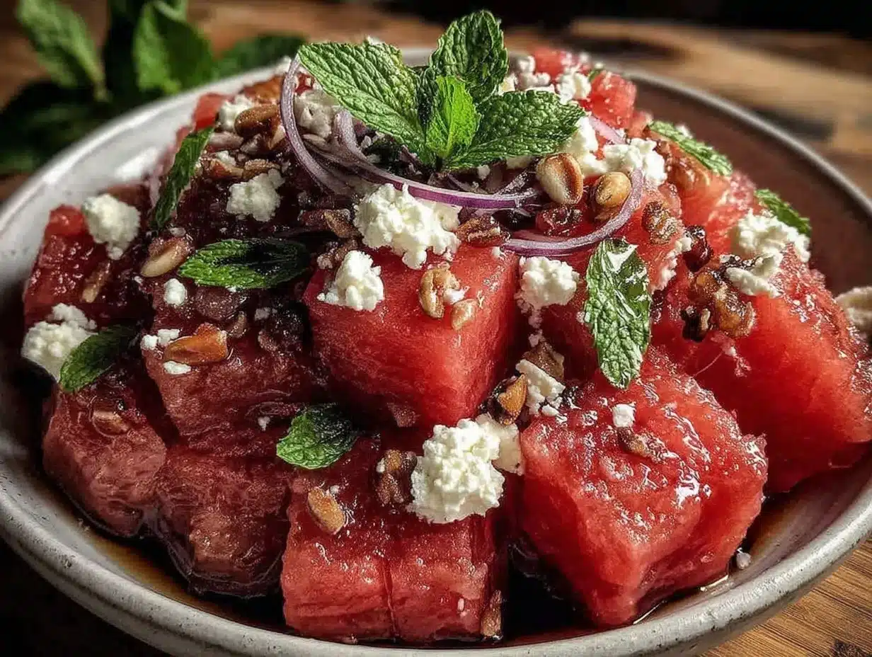 fresh watermelon feta salad preparation steps