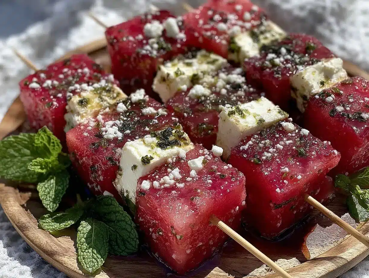 no-melt watermelon feta mint skewers preparation steps