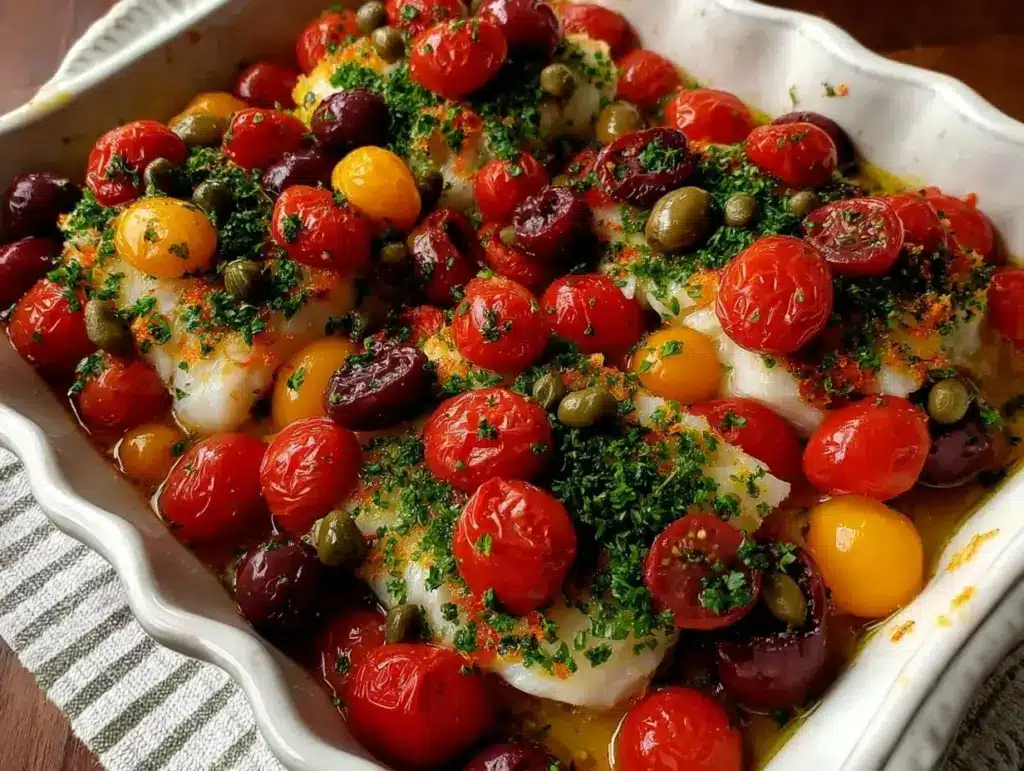 one-pan mediterranean cod - featured image