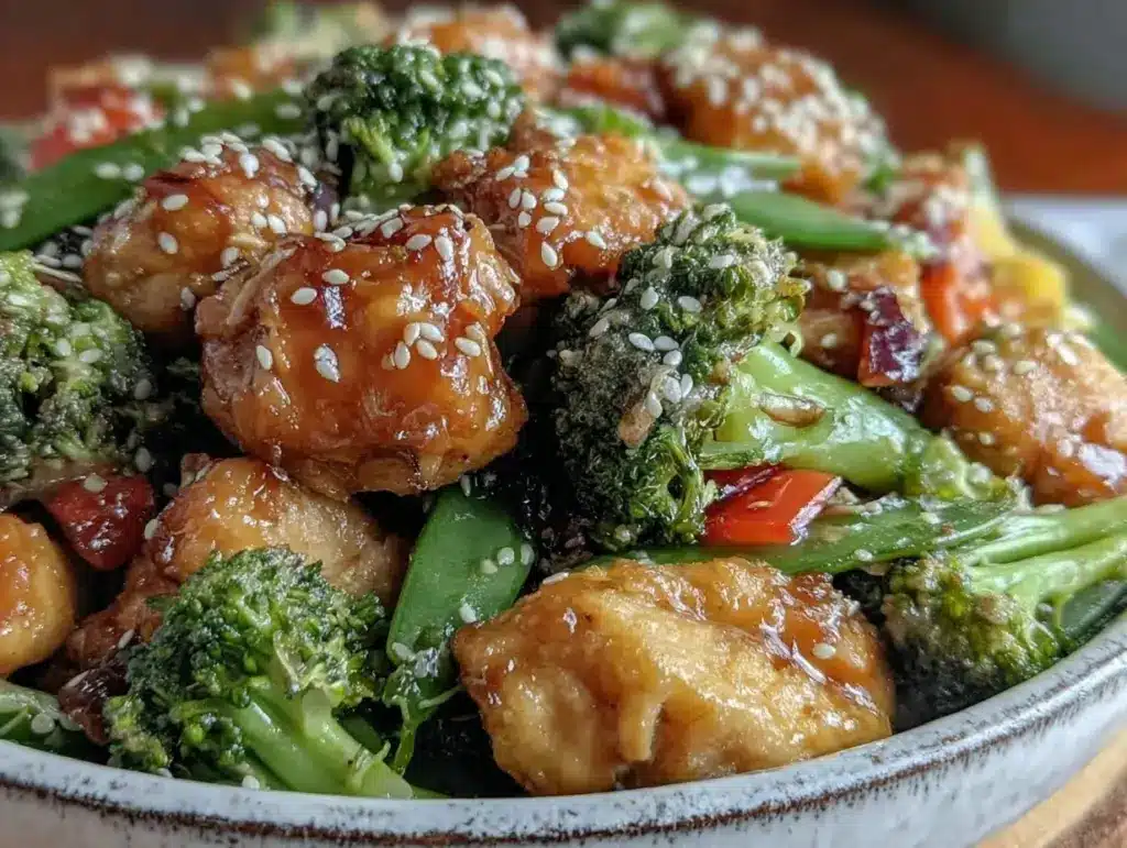 quick crispy honey sesame chicken stir-fry - featured image