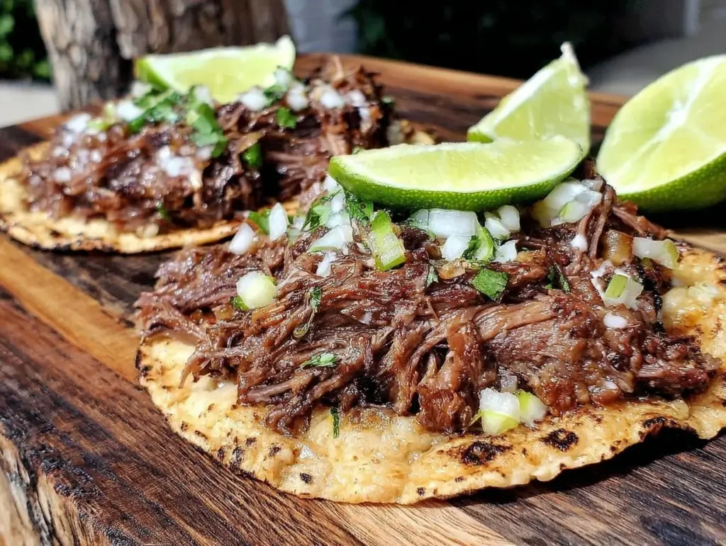 slow cooker beef barbacoa tacos - featured image