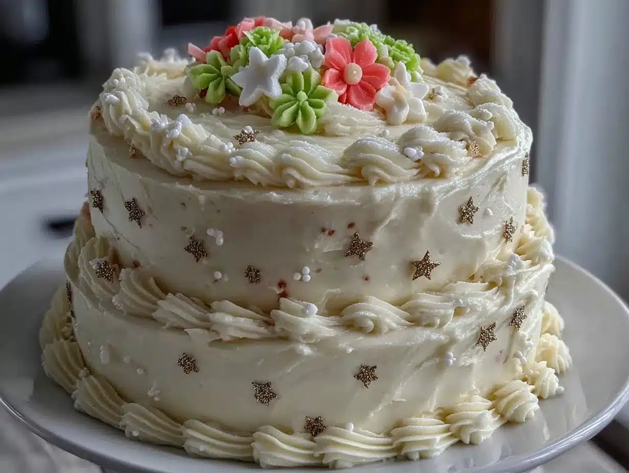 two-tier vanilla buttercream cake preparation steps