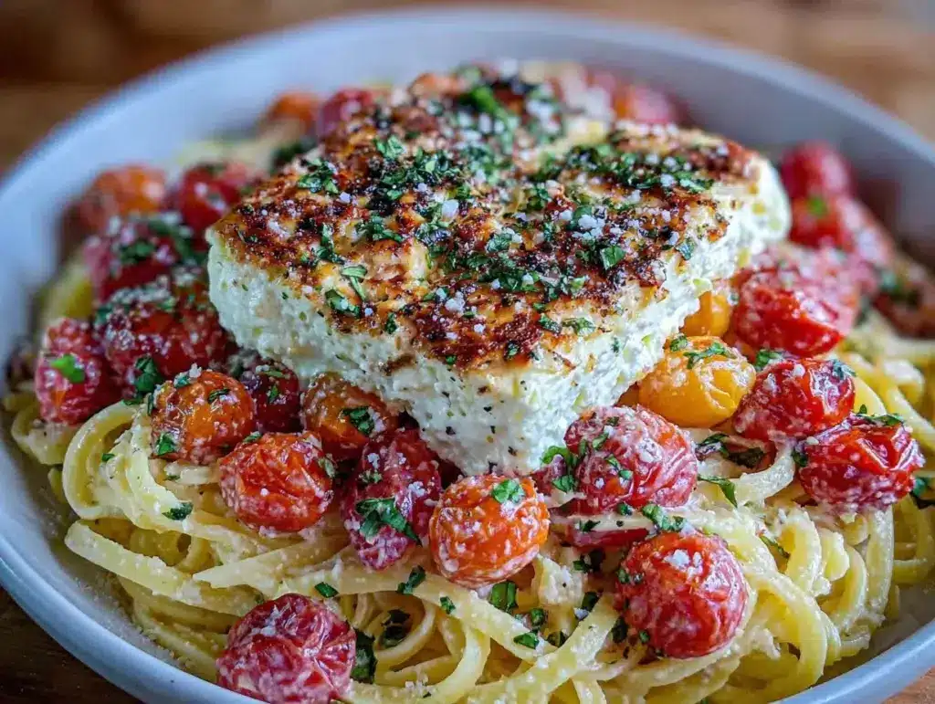 creamy baked feta pasta recipe - featured image