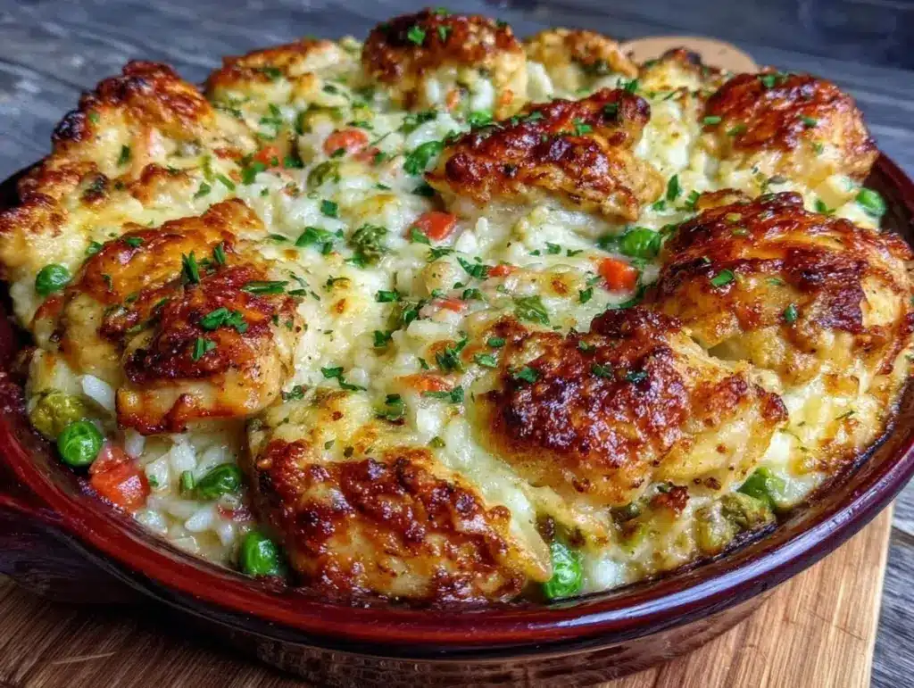 creamy chicken and rice casserole - featured image