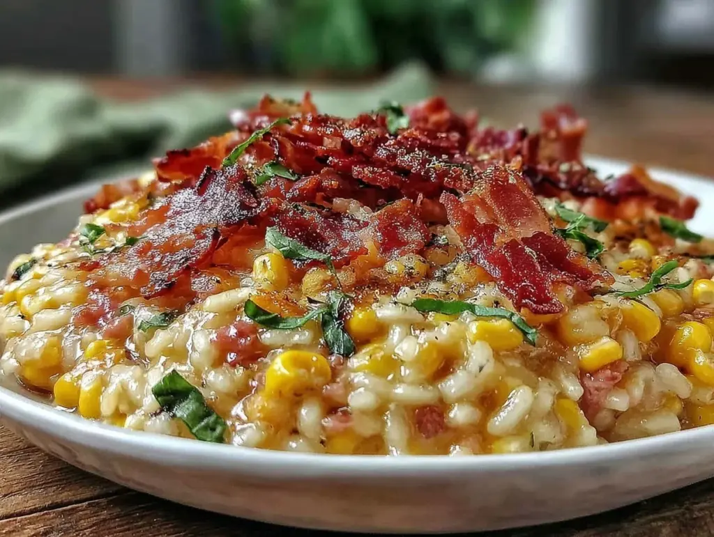 creamy sweet corn basil risotto - featured image