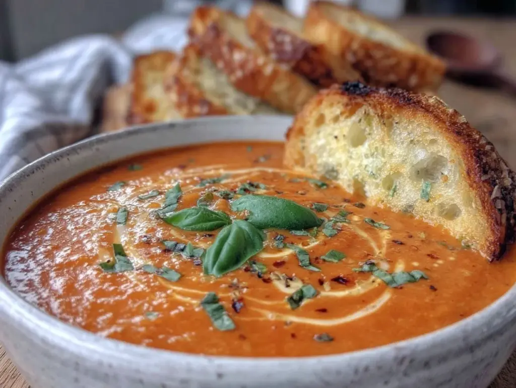 creamy tomato basil soup - featured image