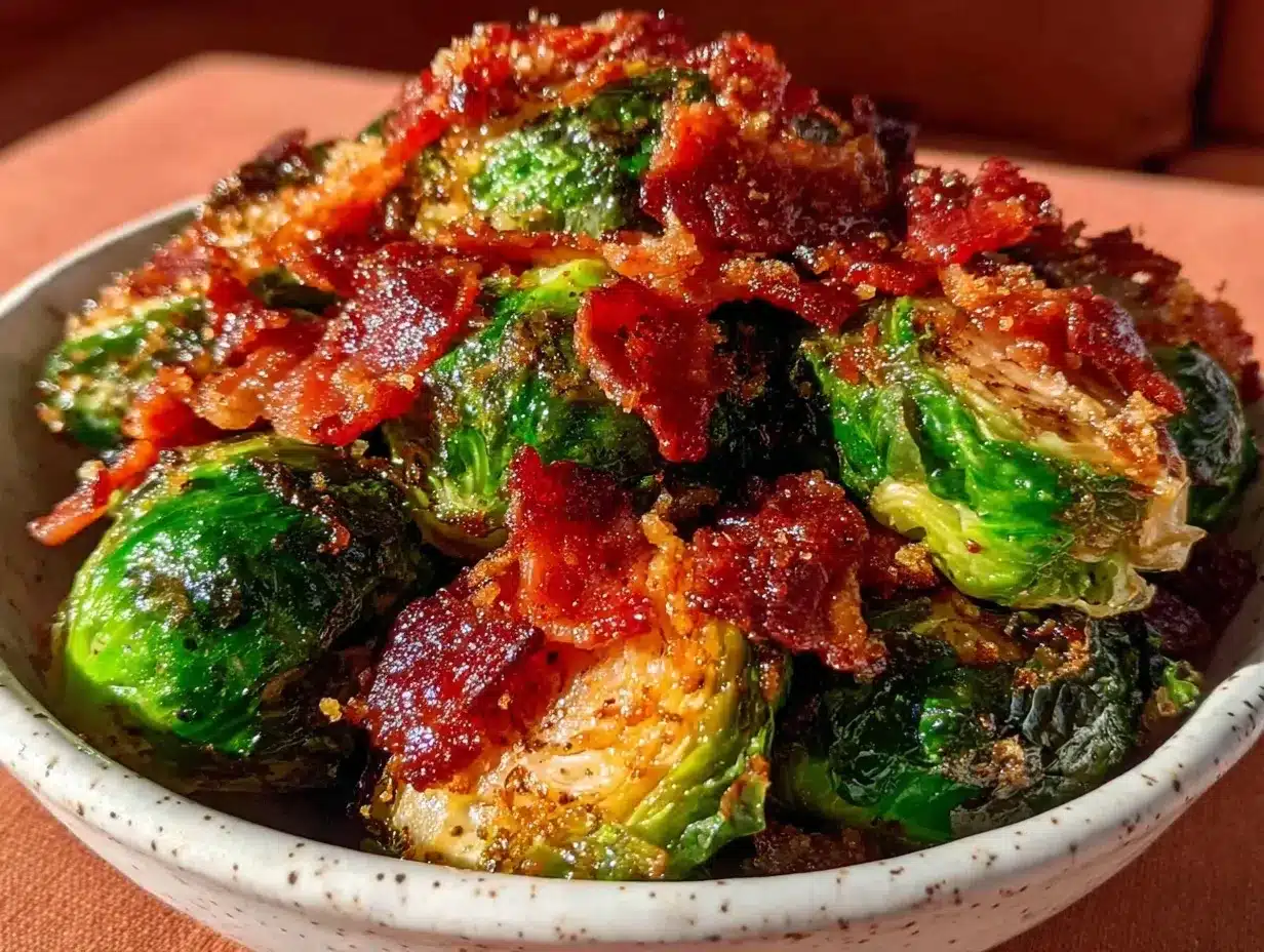 crispy air fryer brussels sprouts with bacon preparation steps